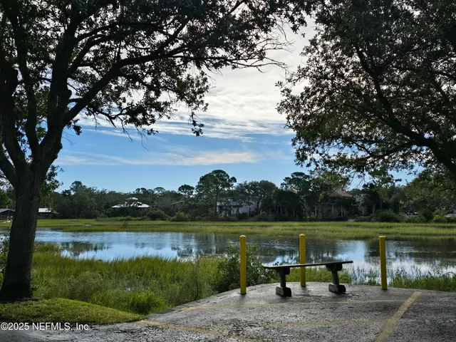 a view of a lake with a mountain in the background