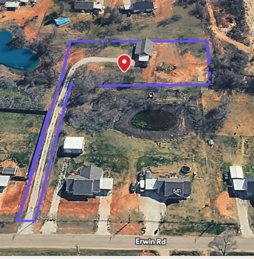 511 Erwin Road Poolville, TX 76487 - Photo 34 of 36 Aerial View from 2022 with APPROXIMATE boundary lines on this 1.23 ACRE LOT