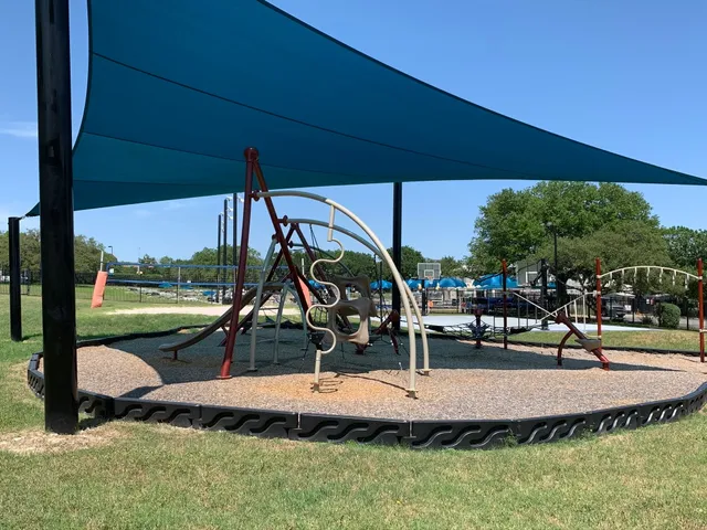 a view of a park with slide