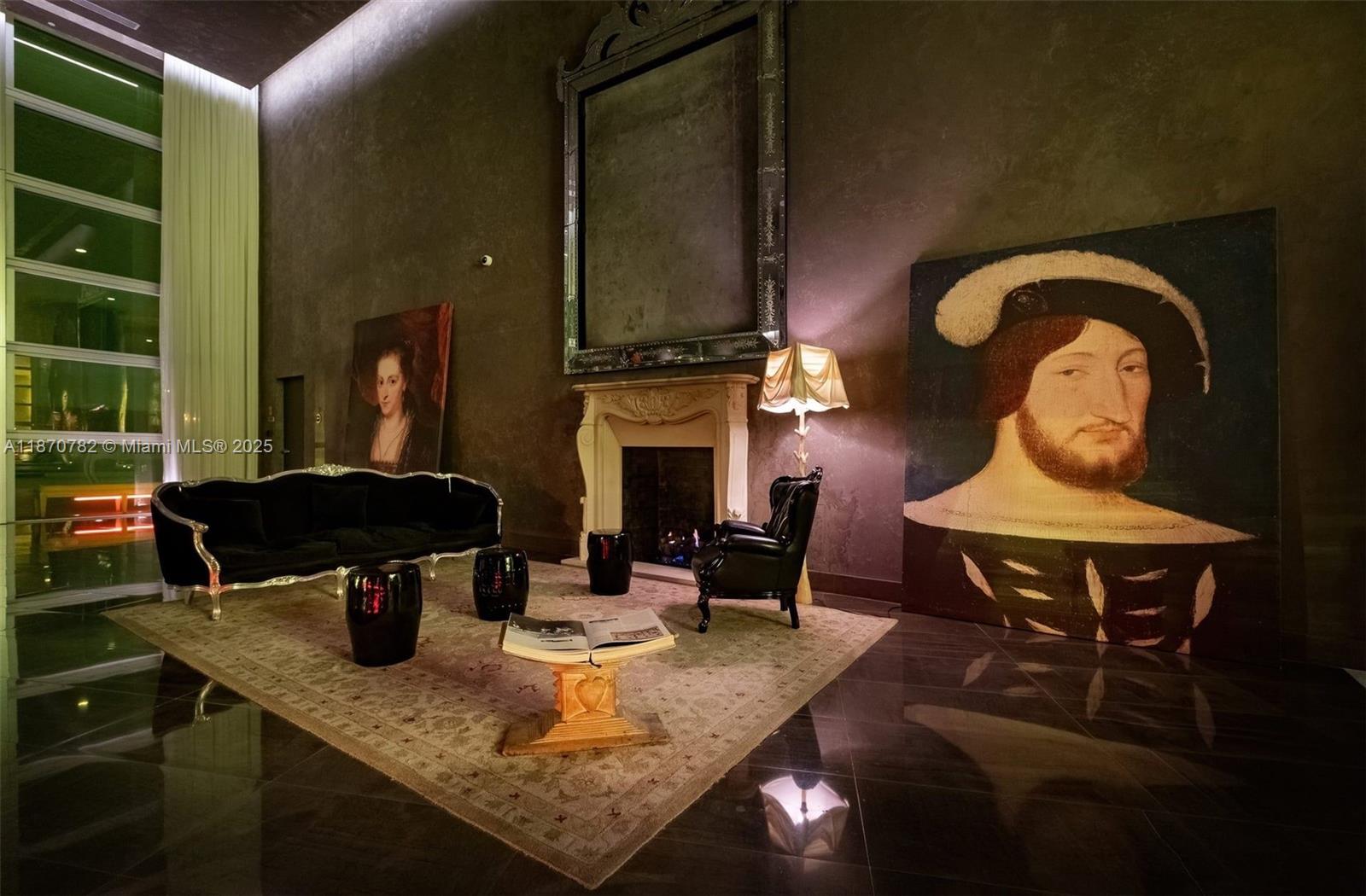 465 Brickell Avenue, Unit 2002 Miami, FL 33131 - Photo 43 of 44 a living room with furniture a fireplace and a potted plant