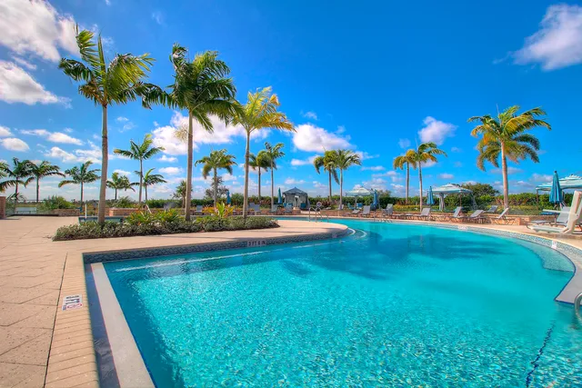 a view of swimming pool is middle in the garden