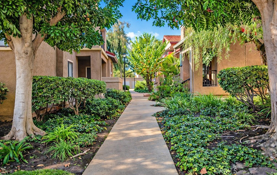 a front view of a house with a yard and potted plants