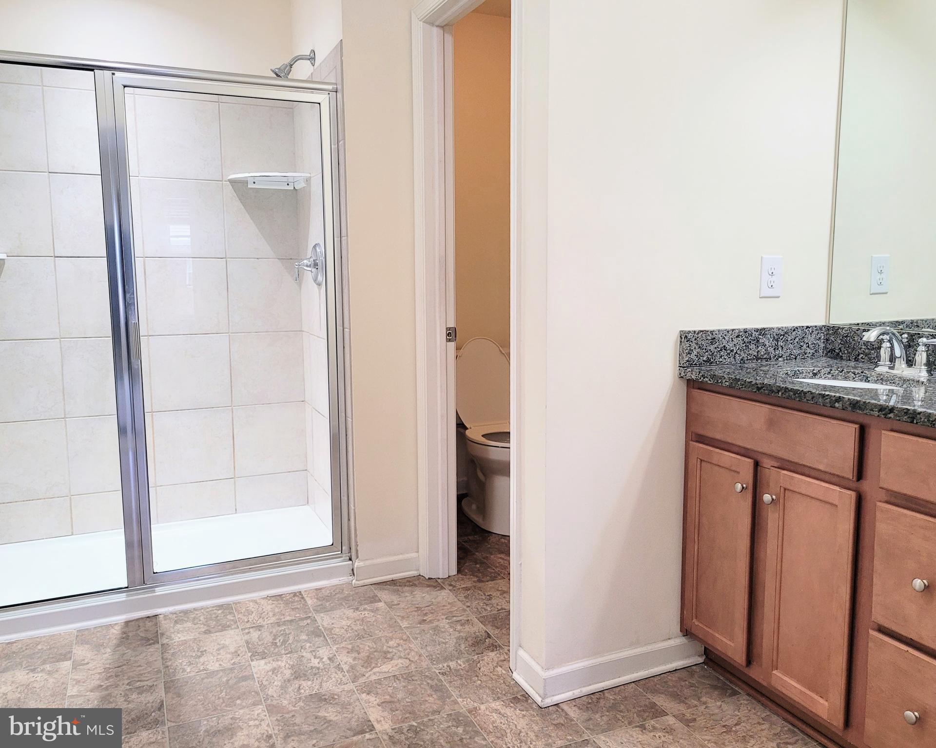 628 Rigel Way Bear, DE 19701 - Photo 11 of 20 a bathroom with a granite countertop shower a sink and a mirror