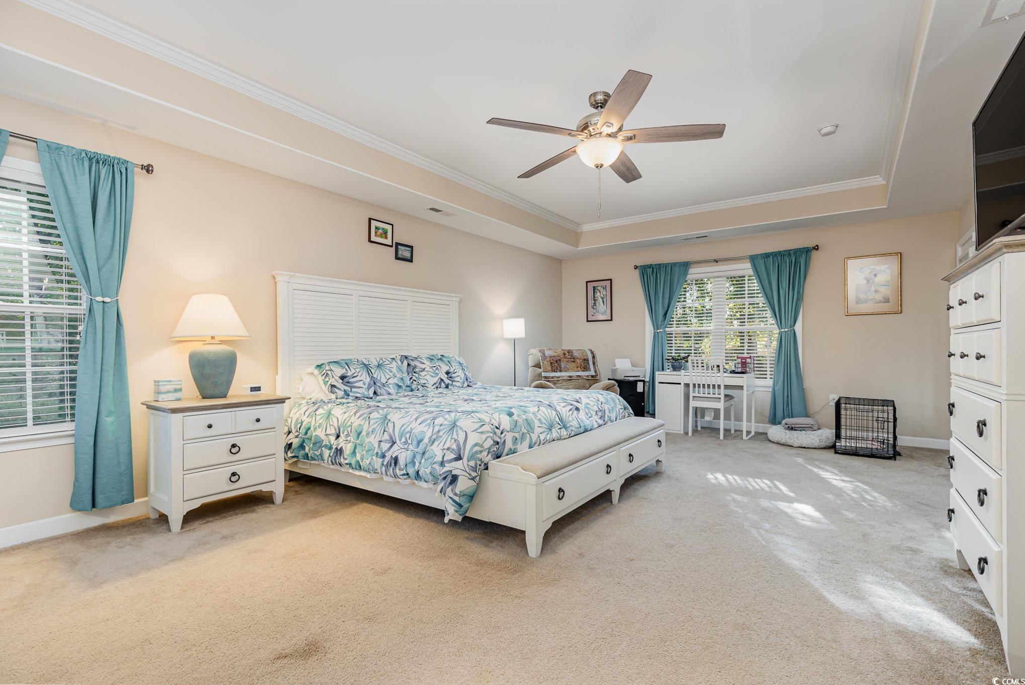 281 Marsh Tacky Loop Myrtle Beach, SC 29588 - Photo 14 of 39 Carpeted bedroom featuring crown molding, a tray c