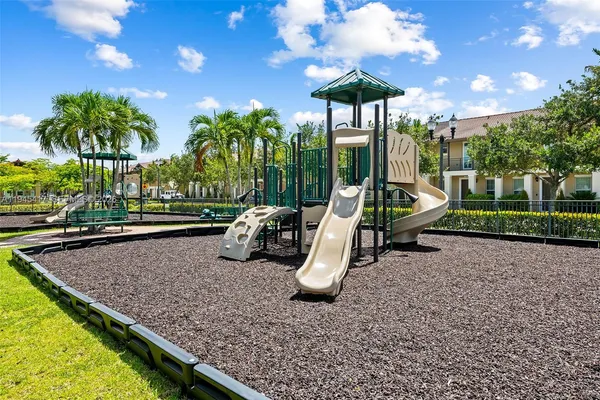 a view of a park with slide