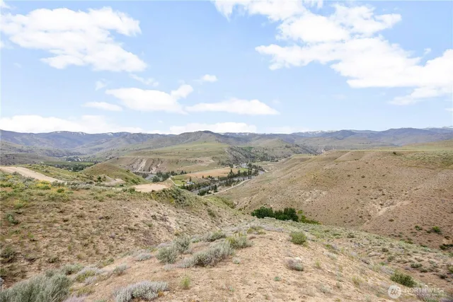 a view of a lake with mountains in the background