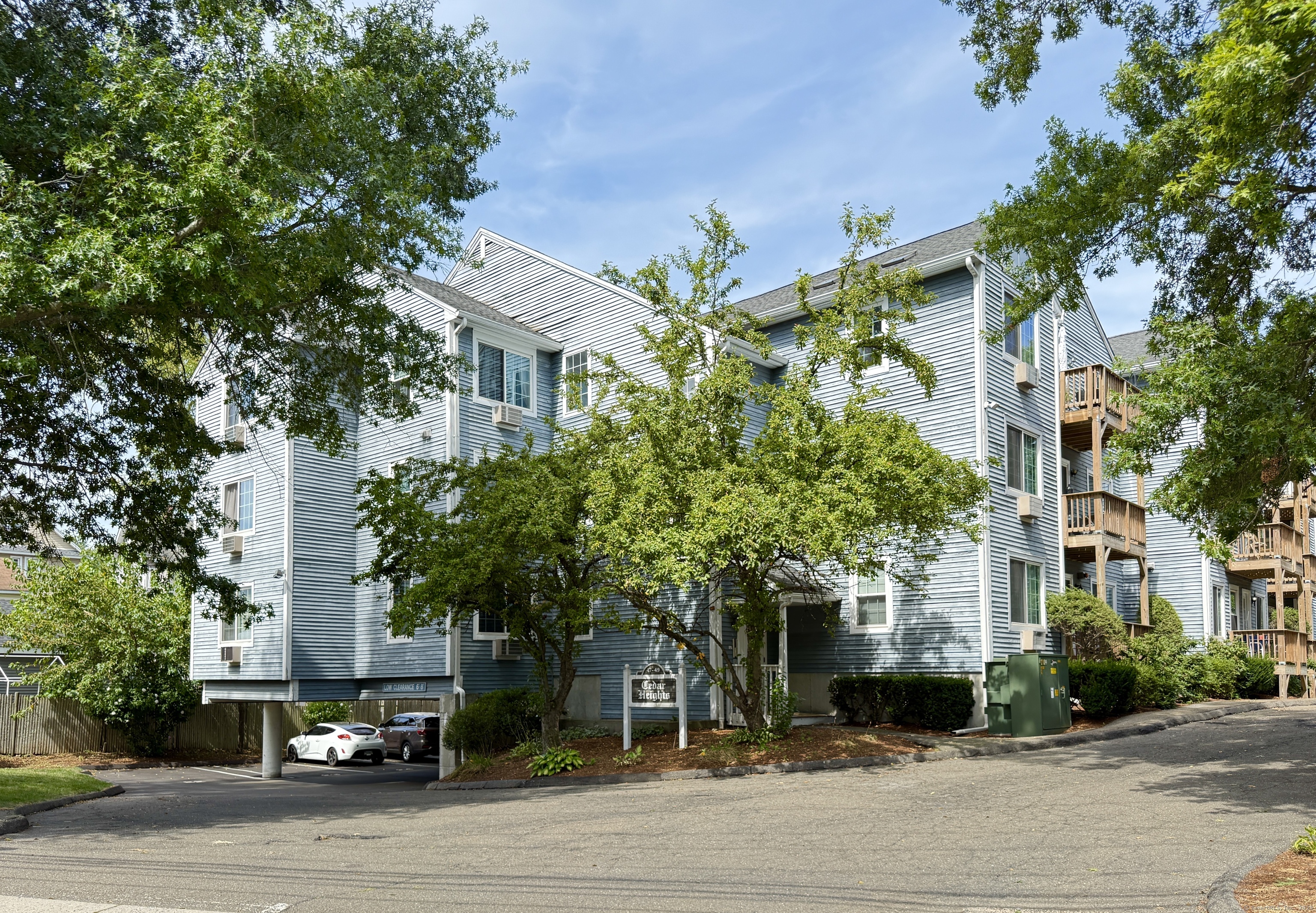 a tree in front of a building