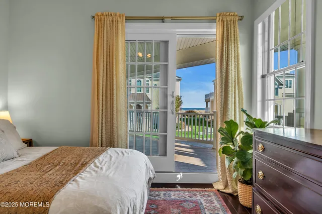 a view of a balcony with wooden floor