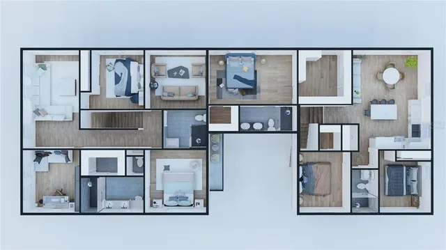 a view of kitchen with furniture and refrigerator