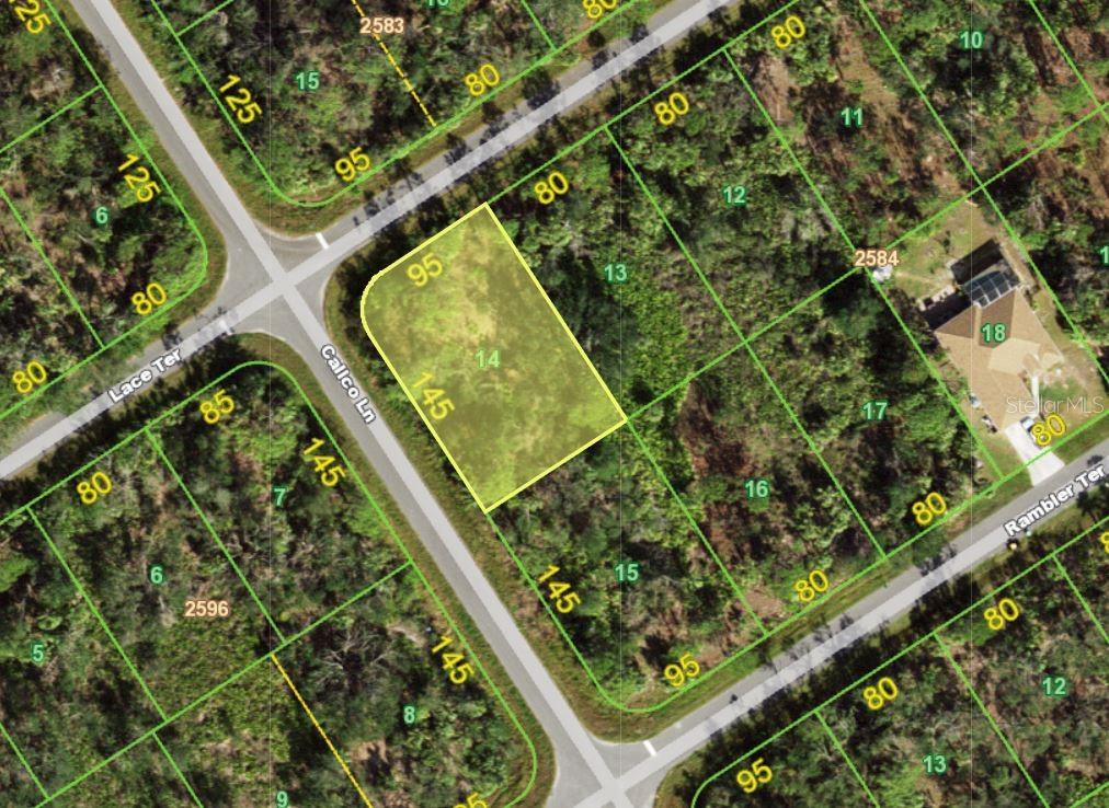 an aerial view of a garden