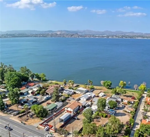 a view of a lake with a city