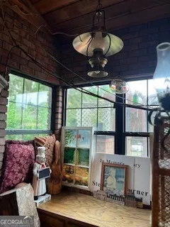 a bed room with a bed and a table