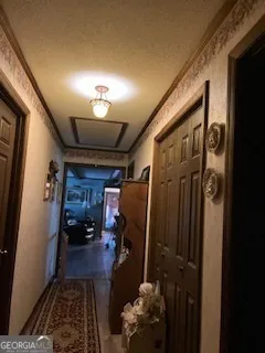 a view of brick house with potted plants