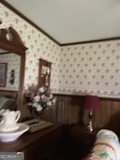 a view of a backyard with plants and a patio