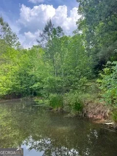 a view of a lake with a yard