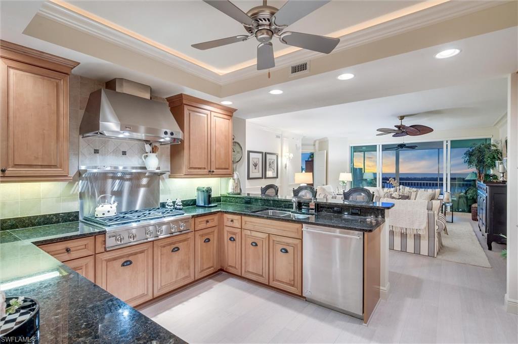 265 Indies Way, Unit 802 Naples, FL 34110 - Photo 15 of 50 a kitchen with stainless steel appliances granite countertop a sink and cabinets