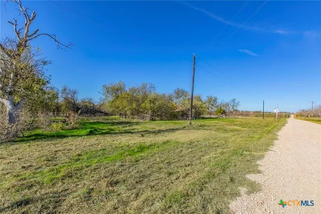 a view of a field with tree in the background