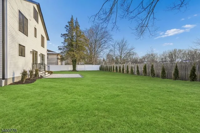 a view of a park with large trees