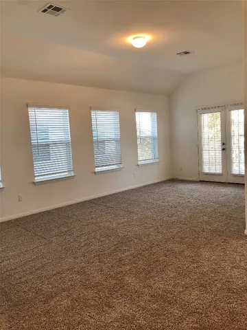 a view of a kitchen from a windows