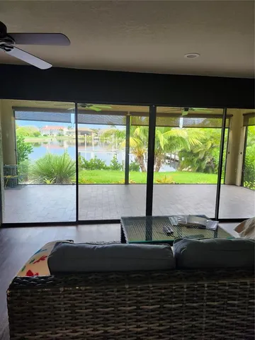 a living room with a large window