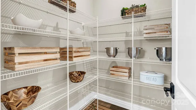 a view of a room with shelves