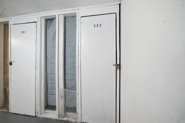 a view of a bathroom with a glass door