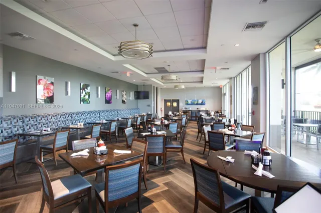 a view of a dining area with furniture