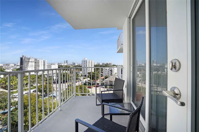 a city view with tall buildings