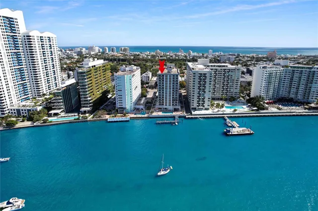 a view of a water with a large window