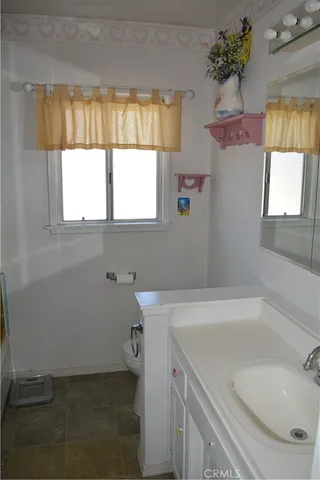a bathroom with a sink a toilet and mirror