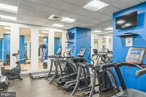 a view of a room with gym equipment