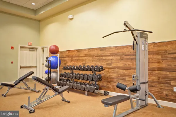 a view of a room with gym equipment