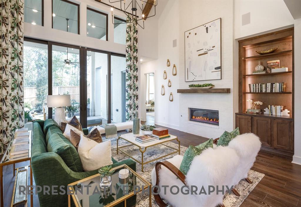 3625 Meander Way Prosper, TX 75078 - Photo 13 of 40 a living room with furniture a fireplace and a large window
