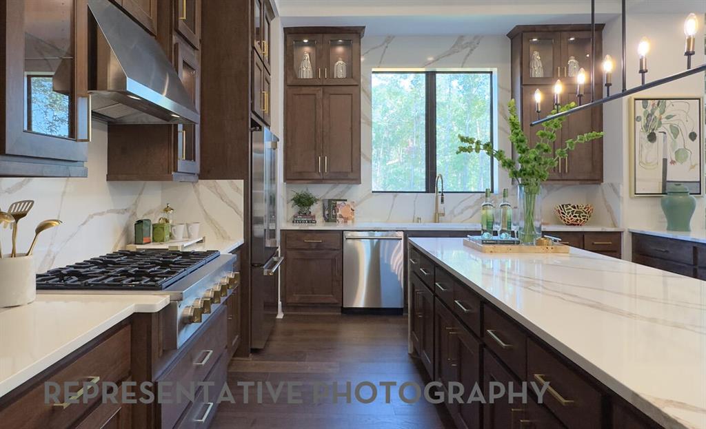 3625 Meander Way Prosper, TX 75078 - Photo 8 of 40 a kitchen with stainless steel appliances kitchen island a sink stove and cabinets