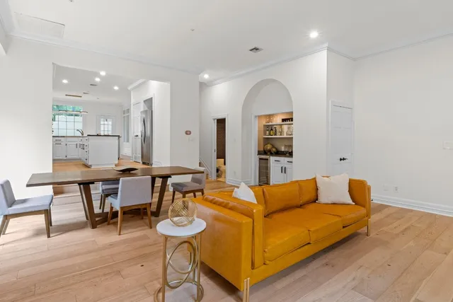 a view of a living room and dining room