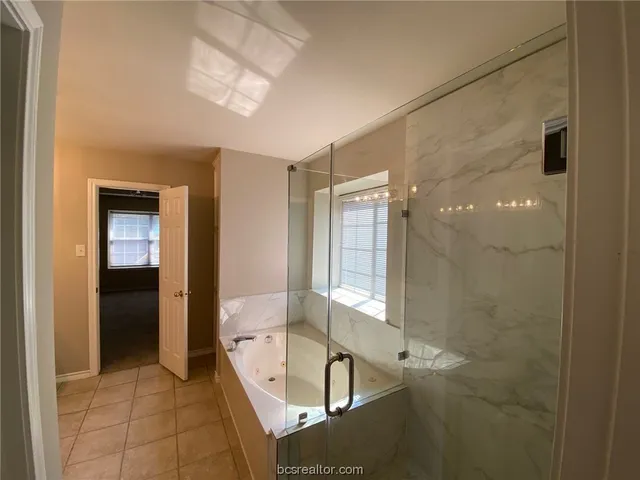 a bathroom with a tub shower and sink