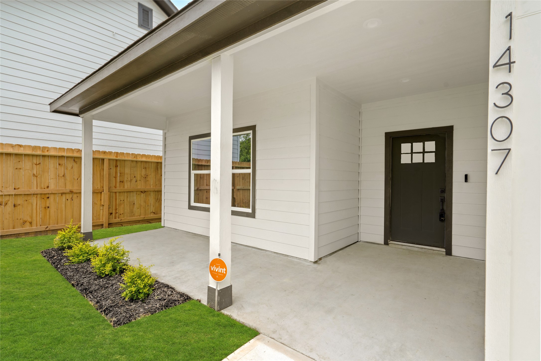 a view of a porch with a door