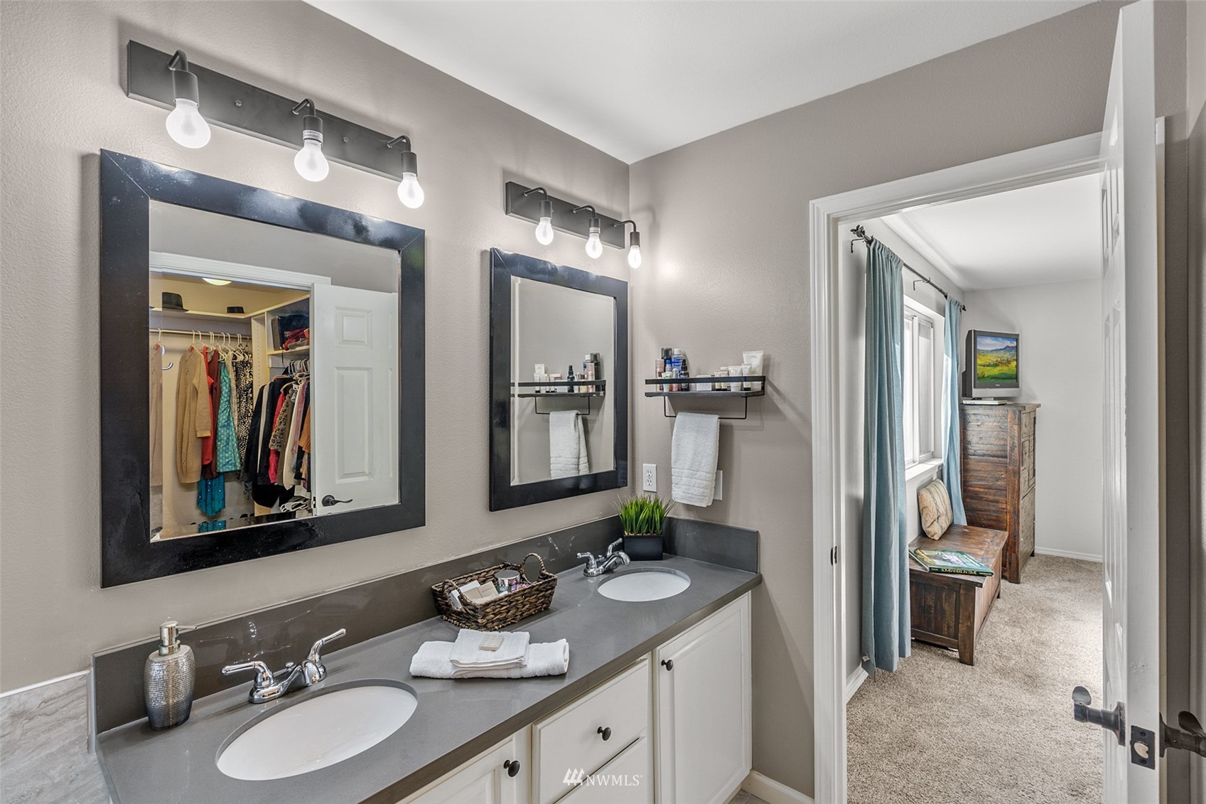 23009 21st Avenue Southeast Bothell, WA 98021 - Photo 23 of 40 a bathroom with a granite countertop sink vanity and mirror