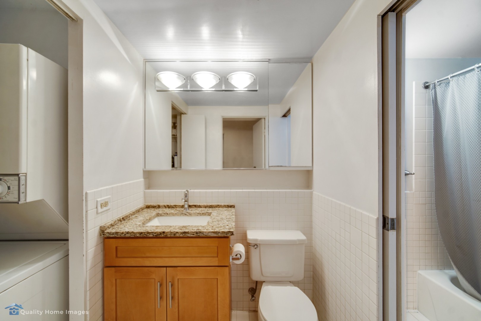40 East 9th Street, Unit 405 Chicago, IL 60605 - Photo 14 of 18 a bathroom with a granite countertop sink a toilet and a mirror