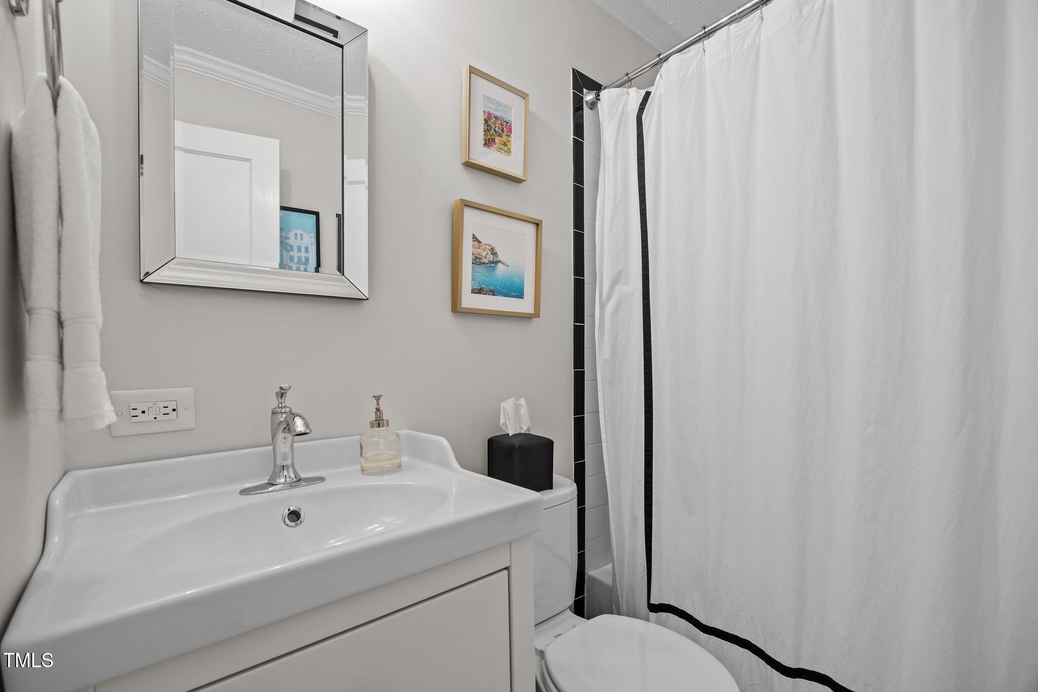 711 New Road Raleigh, NC 27608 - Photo 23 of 54 a bathroom with a sink mirror and a toilet