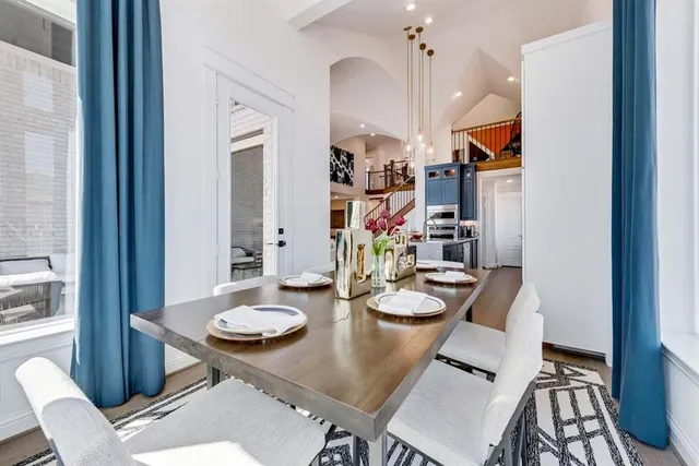 a view of a dining room and livingroom furniture