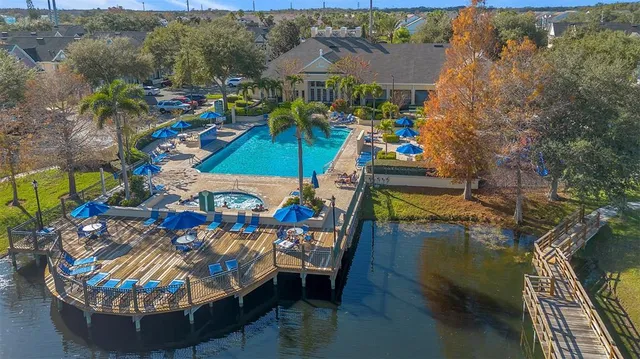 swimming pool view with sitting space