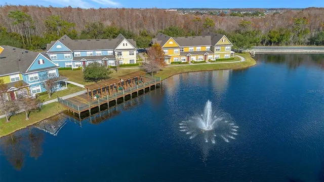 a view of a lake with a mountain in the background
