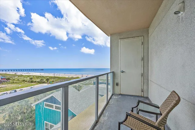 a view of an ocean and with stairs