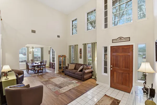 a living room with furniture