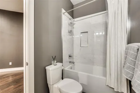 a bathroom with a toilet and a bathtub
