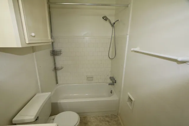 a bathroom with a toilet and a bath tub