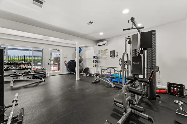 a view of a room with gym equipment