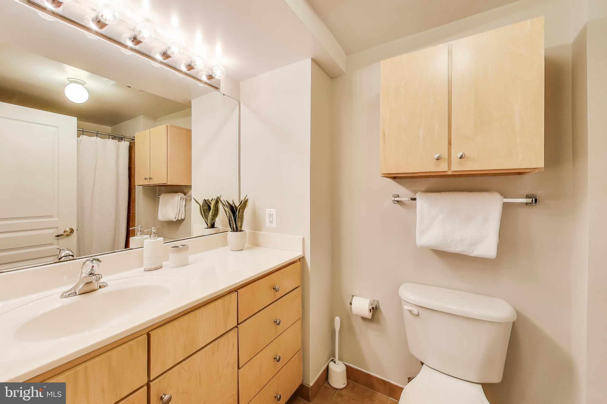 616 E Street Northwest, Unit 648 Washington, DC 20004 - Photo 14 of 39 a bathroom with a sink a toilet and mirror