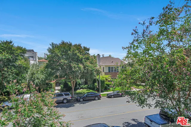 a view of a swimming pool with a yard and potted plants